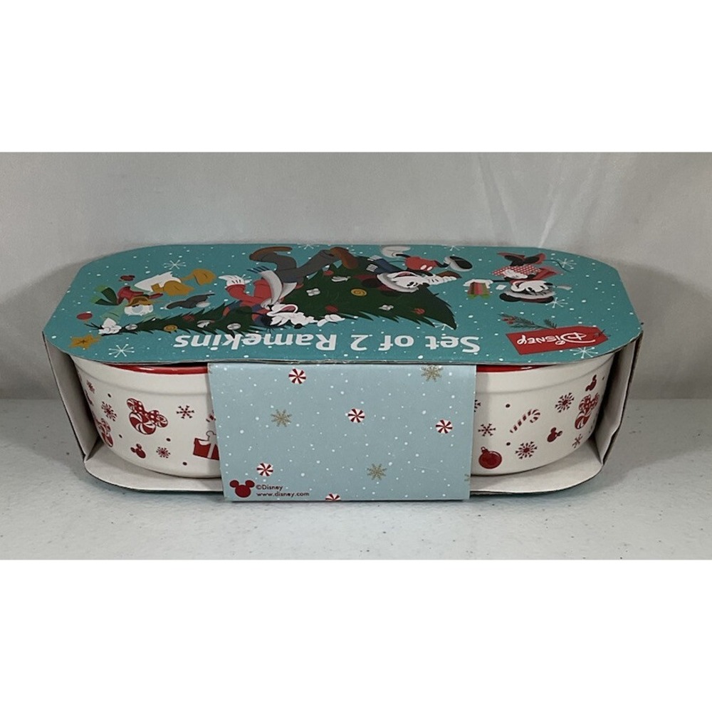 Disney Mickey And Minnie Mouse Icon Head Holiday Baking Set Of 2 Ramekin Holiday